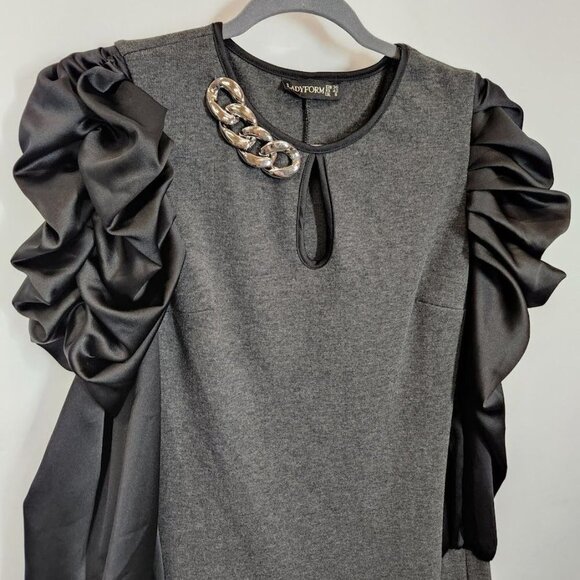 Ladyform Puff Sleeve Dress in Gray Size UK 8 - Picture 2 of 5